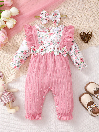 Bear Print Baby Romper – Soft Long Sleeve Winter Jumpsuit for Infants