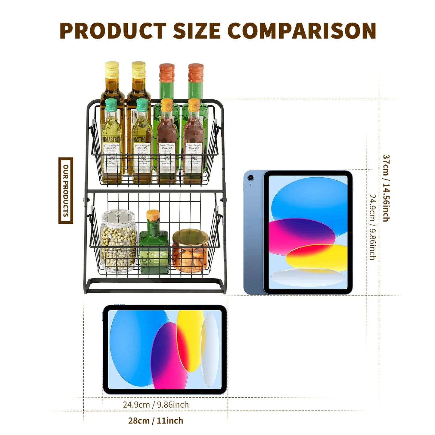 Fruit & Vegetable Wire Basket – Removable Kitchen Countertop Storage Rack for Spices & Snacks