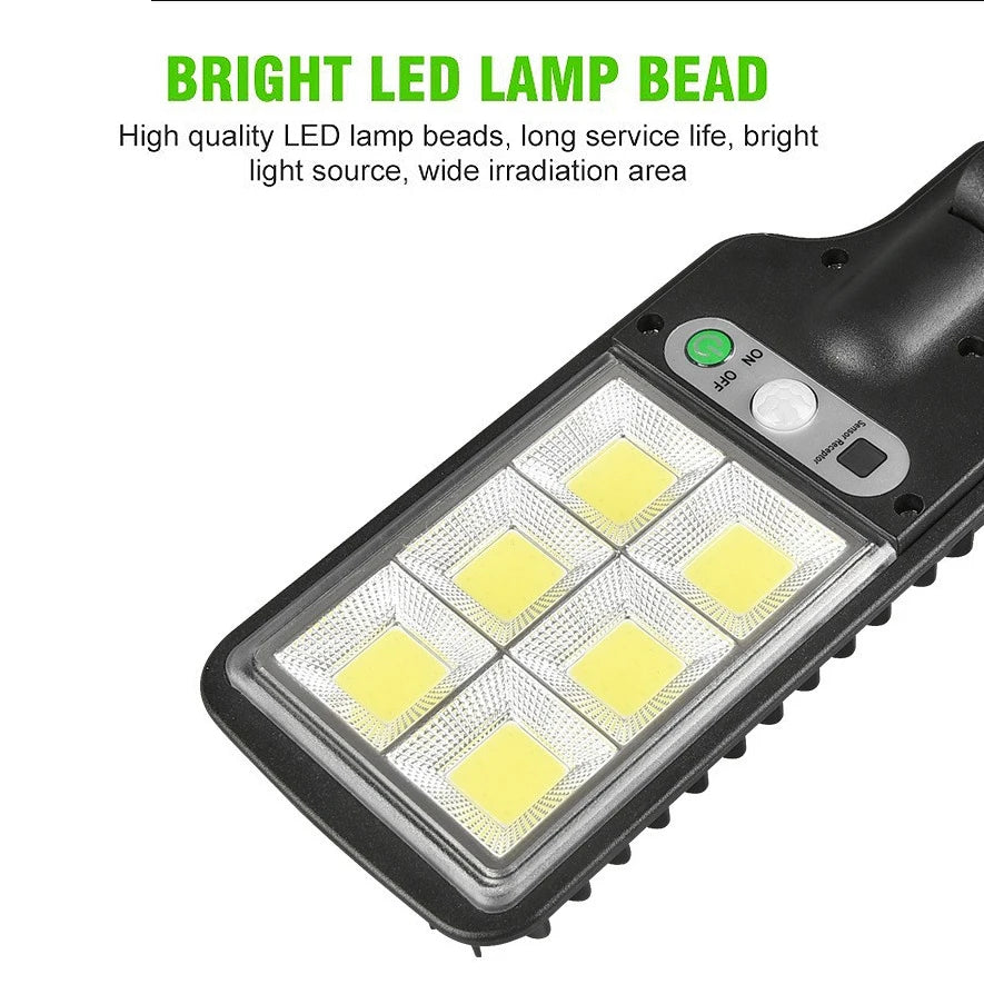 مصباح جداري خارجي يعمل بالطاقة الشمسية بتقنية LED، مزود بثلاثة أوضاع إضاءة، مقاوم للماء، مزود بمستشعر حركة، إضاءة أمان، مناسب للحدائق والفناءات والممرات 