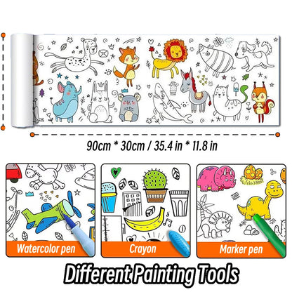 90cm Animal Canvas Children's Drawing Roll DIY Coloring Paper Roll Color Filling Graffiti Paper-cut Painting Educational School