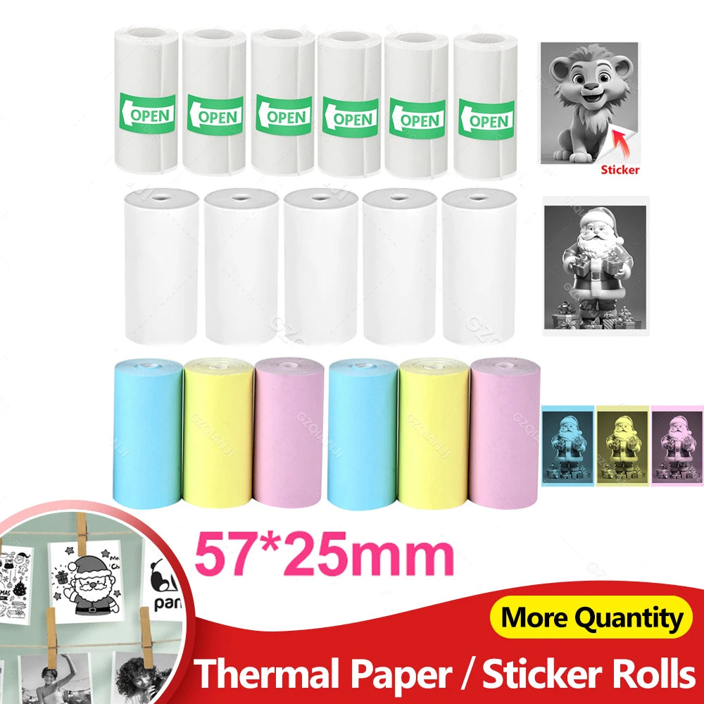 57x25MM Thermal Paper Label Sticker Rolls – Adhesive Mini Printer Paper for Kids Camera & Instant Print