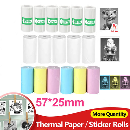 57x25MM Thermal Paper Label Sticker Rolls – Adhesive Mini Printer Paper for Kids Camera & Instant Print