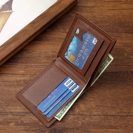 Men’s PU Leather Short Wallet – Slim Foldable Minimalist Wallet for Everyday Use