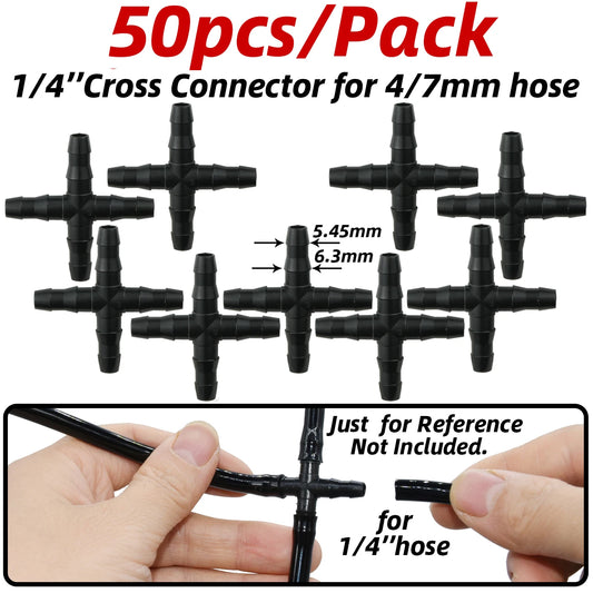 4/7mm Barbed Drip Irrigation Connectors – 1/4" Tubing Hose Fittings for Garden, Lawn & Flower Pots (1-50pcs)
