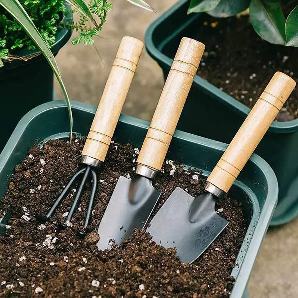 3Pcs Mini Garden Tool Set – Compact Shovels & Rake for Indoor Plants, Cactus & Flower Pots
