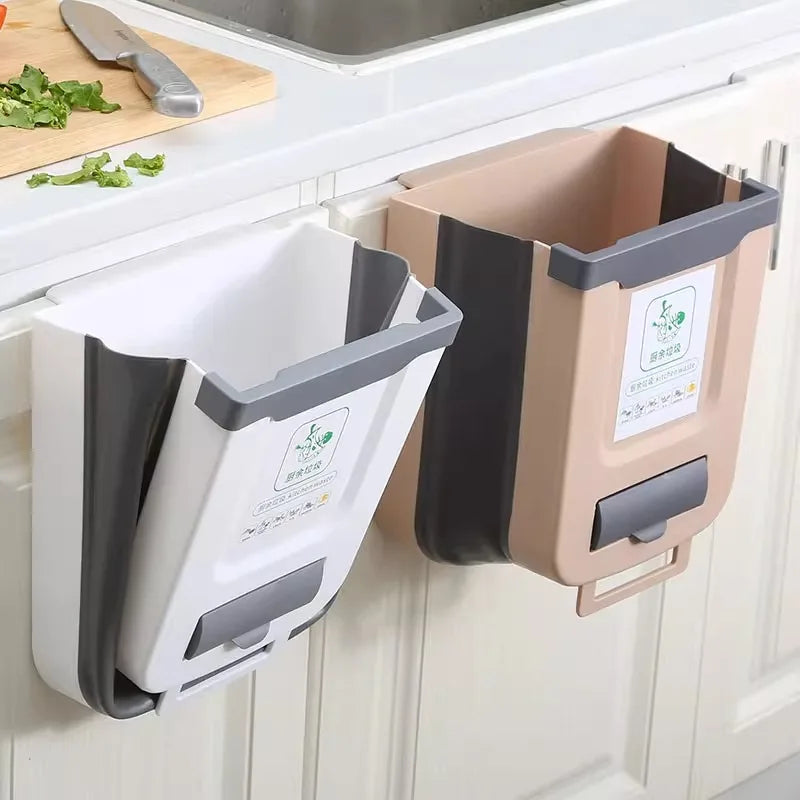 Kitchen Folding Trash Can – Wall & Cabinet Door Mounted Collapsible Trash Bin for Space Saving