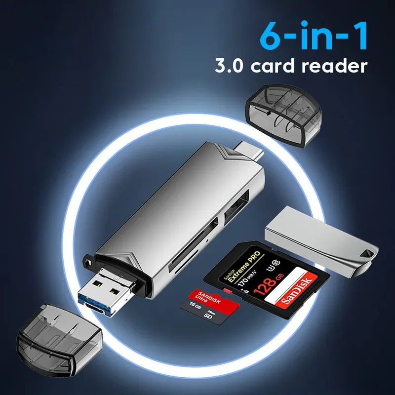 6 In 1 Multifunction Usb 3.0 Card Reader U Disk Type C/Micro Usb/Tf/Sd Flash Drive Memory Card Reading Adapter Phone Accessories