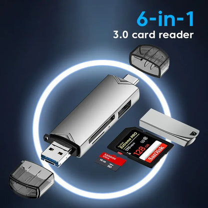 6 In 1 Multifunction Usb 3.0 Card Reader U Disk Type C/Micro Usb/Tf/Sd Flash Drive Memory Card Reading Adapter Phone Accessories
