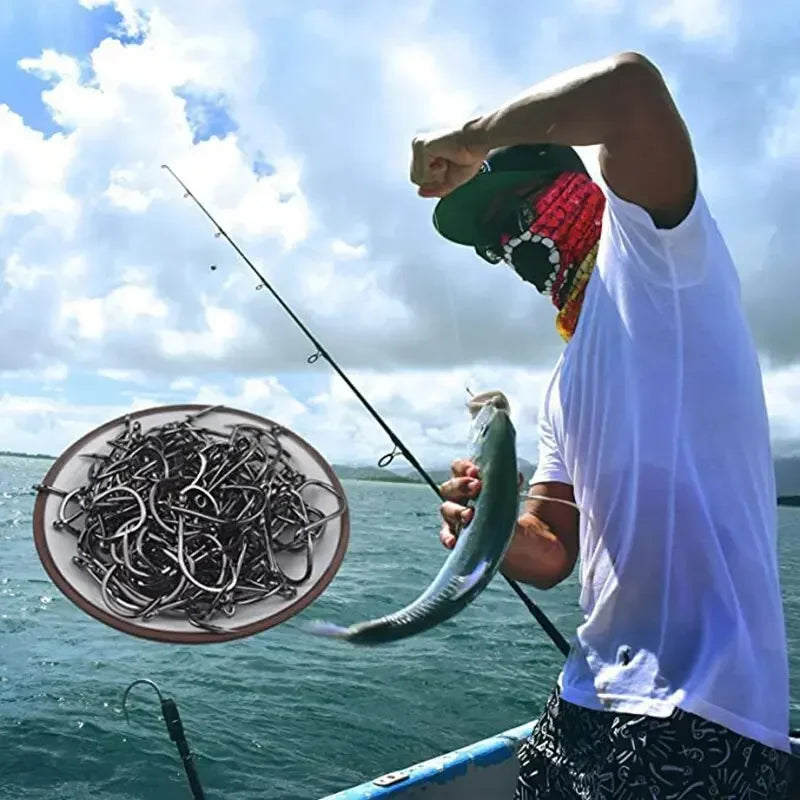 400Pcs Carbon Steel Carp Fishing Hooks – Barbed Fishhook Set with Storage Box (Sizes 3#–12#)