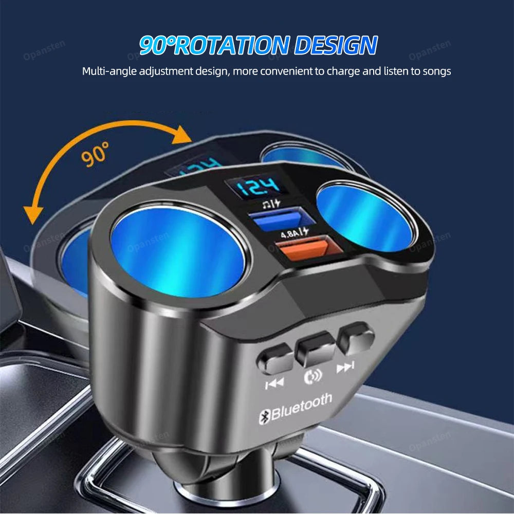Car Cigarette Lighter Splitter Charger Dual USB QC 3.0 Quick Charge 12V Auto FM Transmitters Bluetooth Hands-free Call Sockets