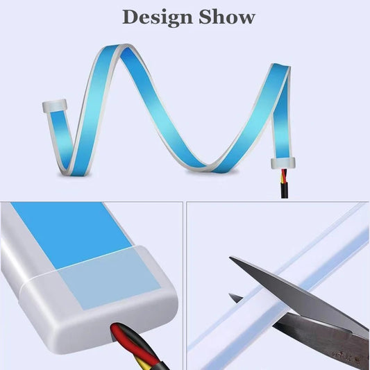 2pcs LED Car DRL Daytime Running Light Flexible Waterproof Strip 12V Auto Headlights White Turn Signal Yellow Brake Flow Lights