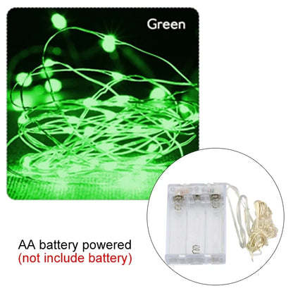 سلسلة أضواء زينة LED من أسلاك نحاسية تعمل بالبطارية - مقاومة للماء من 2 إلى 10 أمتار - مثالية لتزيين حفلات الزفاف وأعياد الميلاد