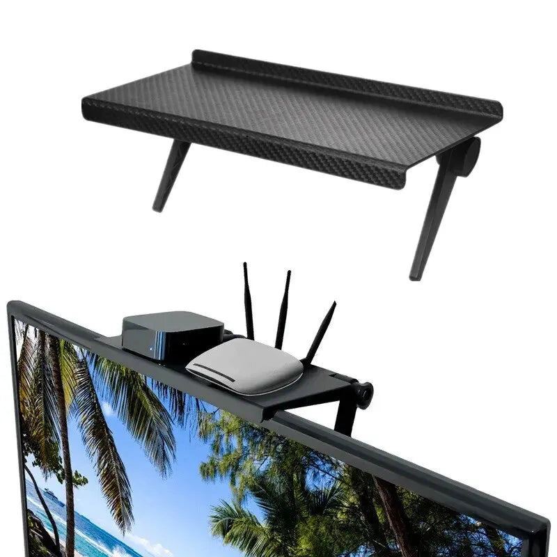 No-Drill Computer & TV Screen Storage Rack – Adjustable Shelf for Router, Set-Top Box, Phones & More
