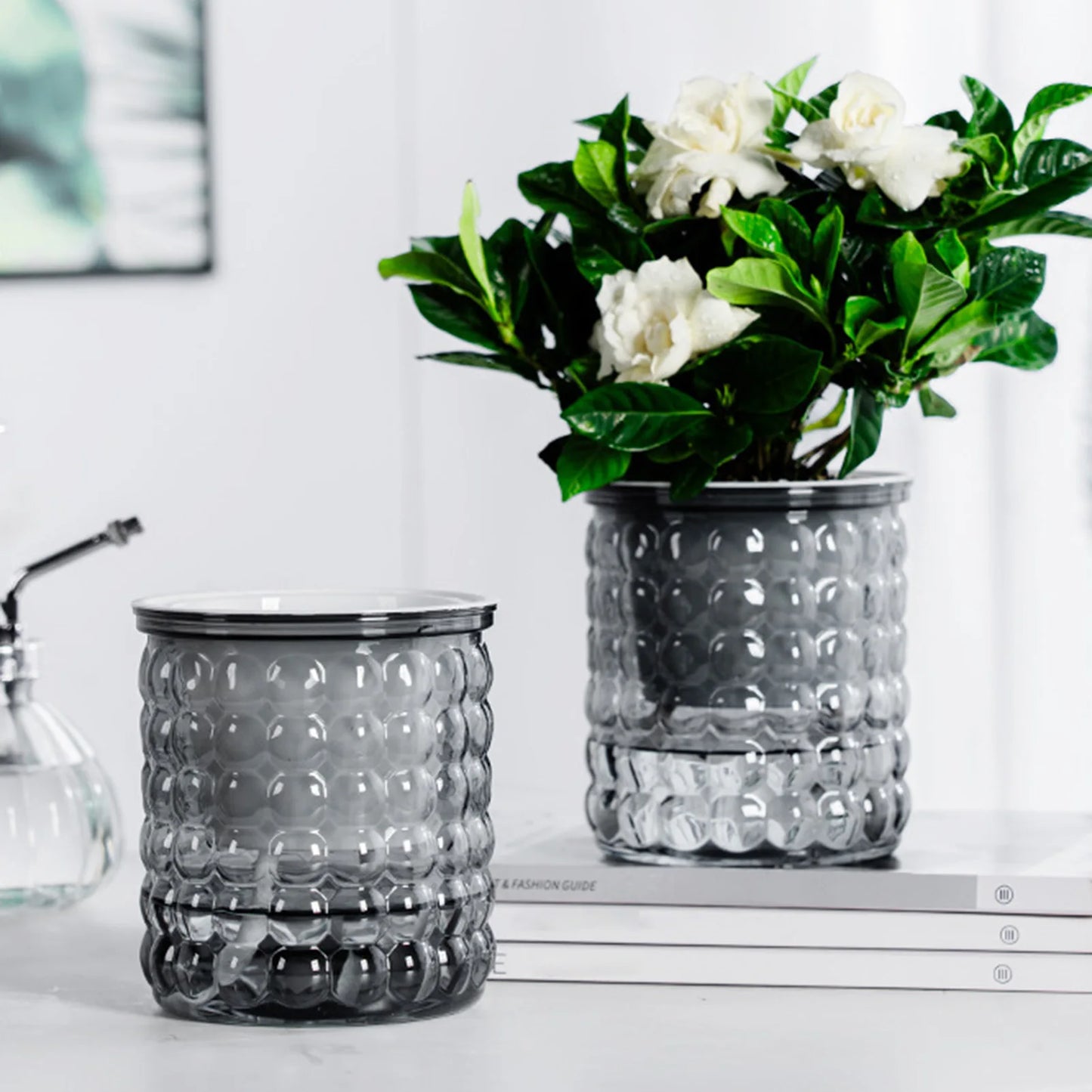 أصيص زهور صغير ذاتي الري، حوض سمك، أصيص نباتات بلاستيكي شفاف، مزهرية ذاتية الري لتزيين المنزل 