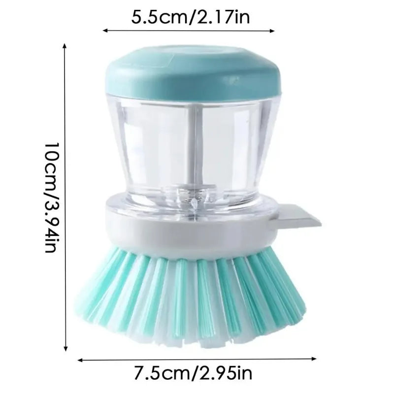 Dishwashing Brush with Soap Dispenser Non-Stick Grease Kitchen Push-On Cleaning Brush with Refillable Soap for Pots and Pans