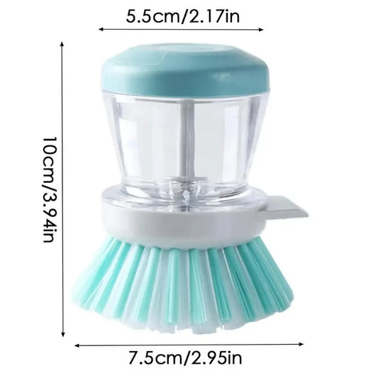 Dishwashing Brush with Soap Dispenser Non-Stick Grease Kitchen Push-On Cleaning Brush with Refillable Soap for Pots and Pans