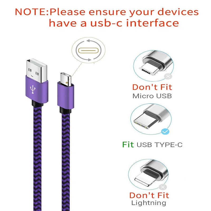 كابل شحن سريع من نوع USB A إلى Type C مصنوع من النايلون المضفر - سلك شحن متين لهواتف Xiaomi وSamsung وHuawei وهواتف Android