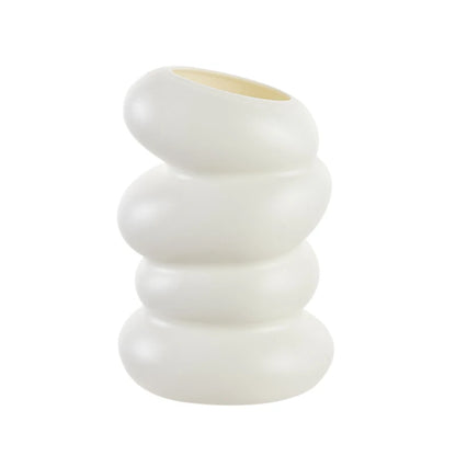 مزهرية بلاستيكية بيضاء مقلدة للسيراميك - وعاء زهور مزخرف على الطراز الاسكندنافي للمنزل أو حفلات الزفاف أو كقطعة مركزية للطاولة