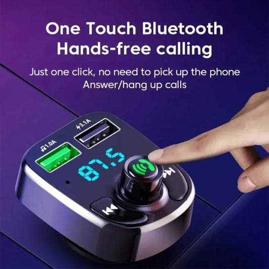 XIKCU LED MP3 Bluetooth FM Audio Receiver Hands-Free Bluetooth 5.0 Transmitter 2.1A 3.1A QC3.0 Type C Dual USB Car kit Charger