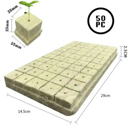 50pcs 25x25x25mm Stonewool Hydroponic Grow Media Cubes – Soilless Rockwool Seedling Blocks for Plant Propagation