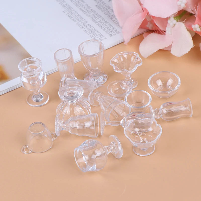 17Pcs/Set Mini Transparent Kitchenware Toy Drink Cups Dish Plate Tableware Miniatures DIY Pretend Play
