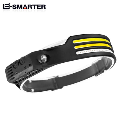 COB LED Sensor Head Lamp Induction Headlamp Built-in Battery Flashlight USB Rechargeable Head Torch 5 Lighting Modes Headlight