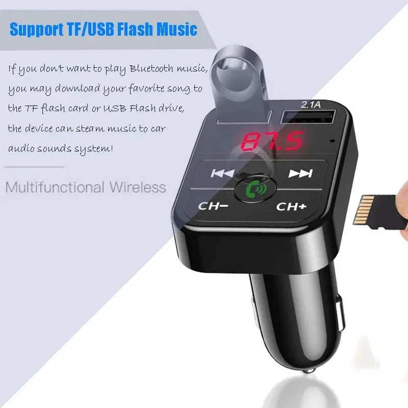 VIKEFON Car Bluetooth 5.0 FM Transmitter Receiver TF Handsfree Car Kit 2.1A Dual USB Car Charger Audio Wireless Car Adapter
