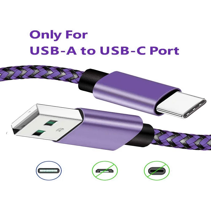كابل شحن سريع من نوع USB A إلى Type C مصنوع من النايلون المضفر - سلك شحن متين لهواتف Xiaomi وSamsung وHuawei وهواتف Android