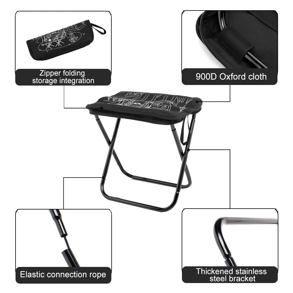 Widesea 1pc Foldable Camping Stool – Lightweight Portable Outdoor Fishing Chair with Zipper Storage & Stainless Steel Frame