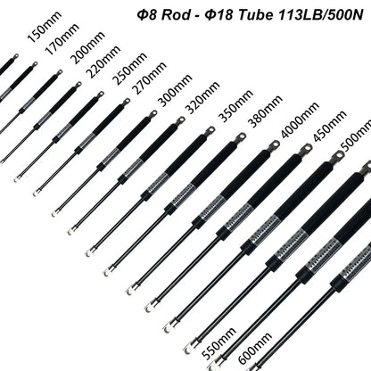 1PC 500N/113LB 150-600mm Gas Struts with Steel Eyes Ends Shock Absorbers Gas Spring Lift Supports Outdoor Bench RV Bed Platform