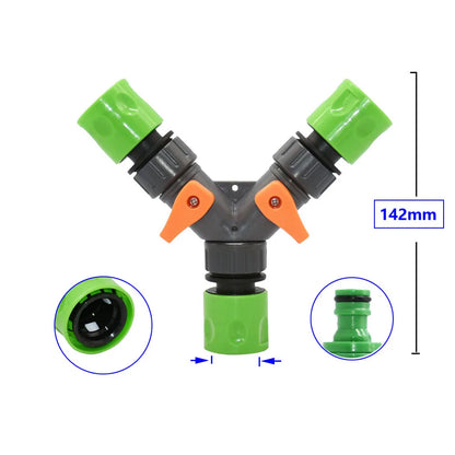 2-Way Tap Hose Splitter – 1/2" & 3/4" Garden Y Splitter with Adjustable Valve Control