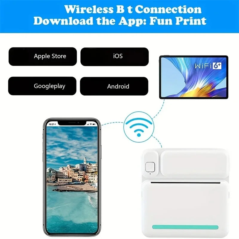 C19 MINI Portable Thermal Printer – Wireless Bluetooth Photo & Label Printer for Android & iOS, 58mm Printing