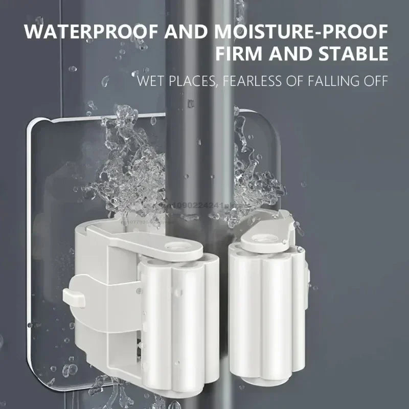 Self-adhesive Mop Holder – Wall Mounted Broom Stand & Brush Hook Storage Organizer