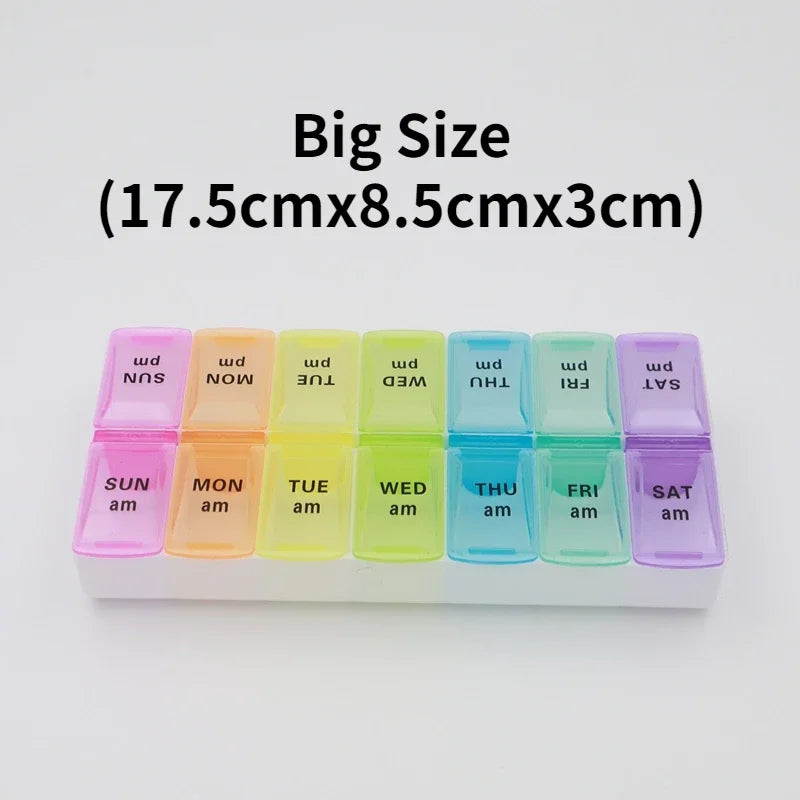 منظم حبوب للسفر لمدة 7 أيام - علبة حبوب أسبوعية محمولة مع 14 خانة للفيتامينات والأدوية