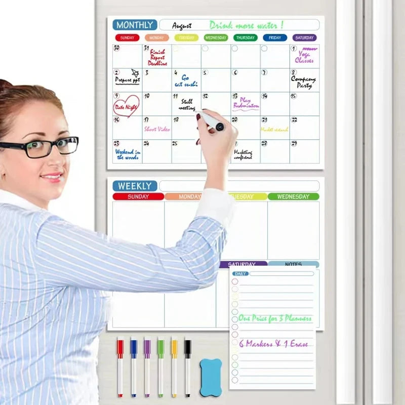 Magnetic Monthly Weekly Planner Dry Erase Whiteboard – Reusable Blackboard Fridge Sticker for Scheduling & Notes