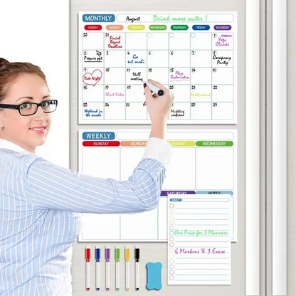 Magnetic Monthly Weekly Planner Dry Erase Whiteboard – Reusable Blackboard Fridge Sticker for Scheduling & Notes