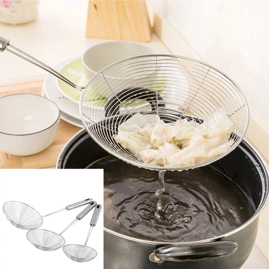 Stainless Steel Oval Skimmer – Fine Mesh Oil Strainer for Frying & Cooking