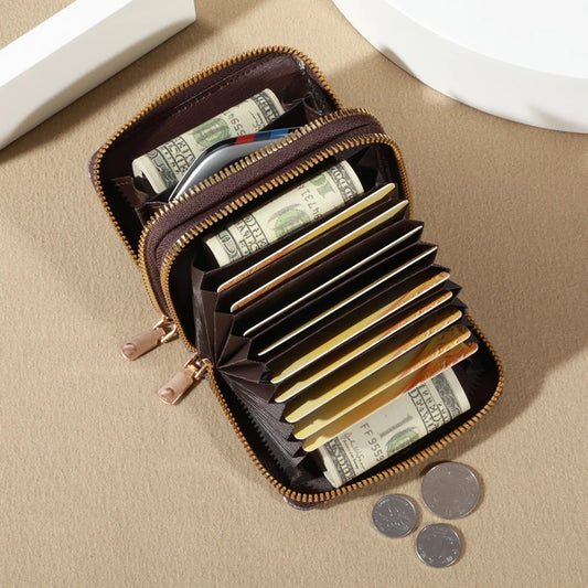 Chic Vintage Zipper Card Holder Wallet – Women’s Faux Leather Purse with Coin Pocket & Multi-Card Slots