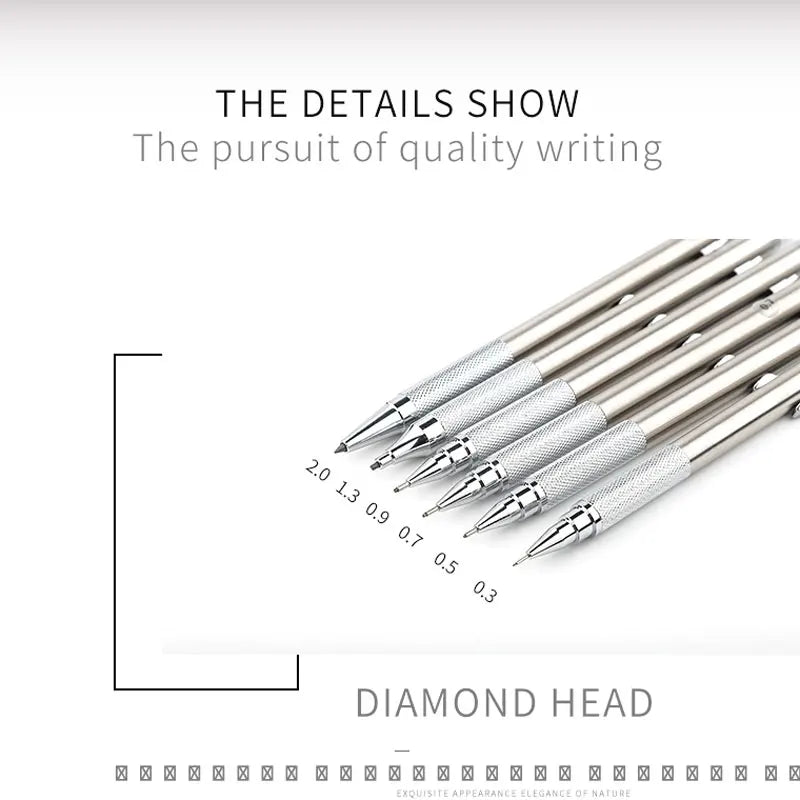 مجموعة أقلام رصاص ميكانيكية 0.3-2.0 مم - أقلام رصاص معدنية بالكامل للرسم والكتابة مع رؤوس للكتابة والرسم، مناسبة للمدرسة والمكتب
