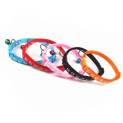 Adjustable Cat Collar with Bell – Dog Print Pet Necklace in Multiple Colors