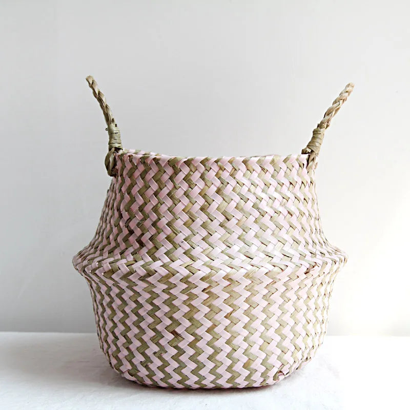 Boho Wicker Hanging Basket – Handmade Foldable Seagrass Flower Pot