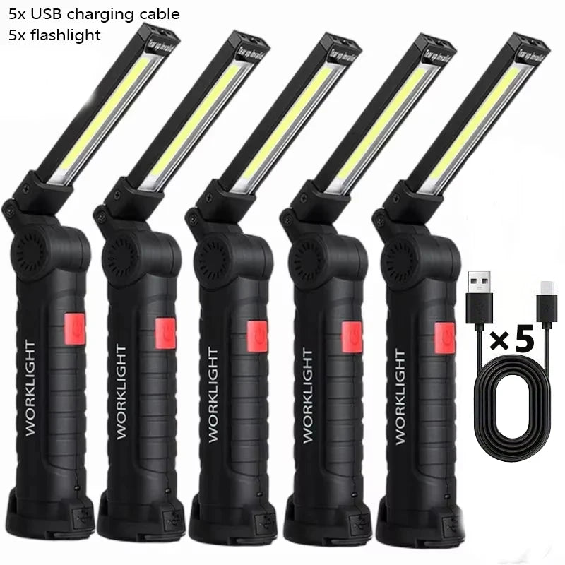 مصباح يدوي LED عالي الطاقة قابل لإعادة الشحن عبر منفذ USB، مصباح عمل تخييم محمول مزود بقاعدة مغناطيسية للإضاءة الطارئة 