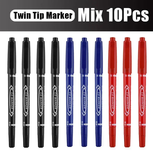 Permanent Marker Pens (5/10PCS) – Twin Tip Oil-Based Ink for School & Office