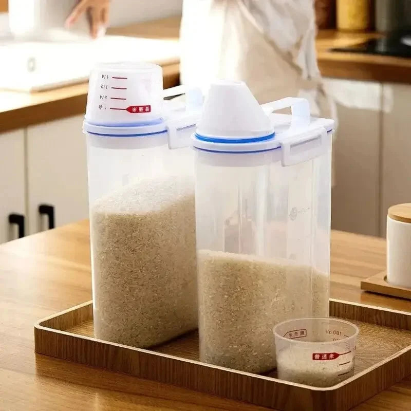 Rice & Grain Storage Canister – With Measuring Cup Lid, Moisture-Proof & Insect-Proof Food Container
