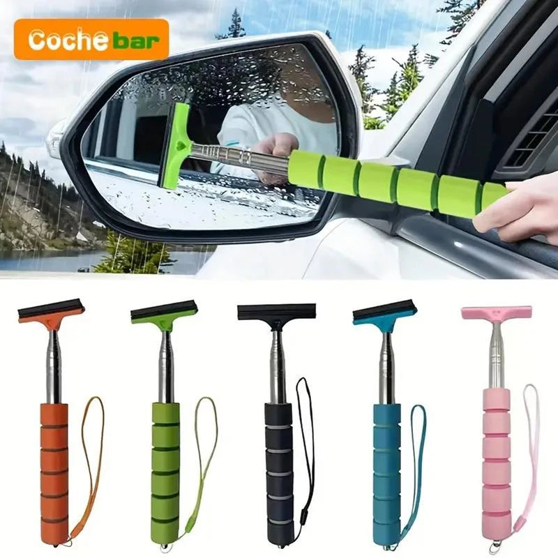 Telescopic Car Rearview Mirror Wiper with Stainless Steel Handle – Auto Glass Cleaning Tool