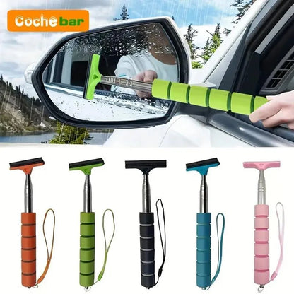 Telescopic Car Rearview Mirror Wiper with Stainless Steel Handle – Auto Glass Cleaning Tool