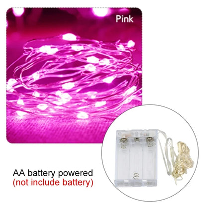 سلسلة أضواء زينة LED من أسلاك نحاسية تعمل بالبطارية - مقاومة للماء من 2 إلى 10 أمتار - مثالية لتزيين حفلات الزفاف وأعياد الميلاد