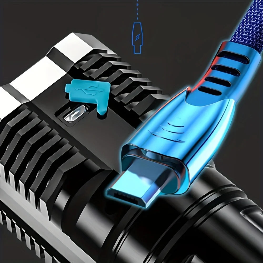 مصباح يدوي محمول قوي مزود بأربعة مصابيح LED وإضاءة جانبية COB، بأربعة أوضاع إضاءة، قابل لإعادة الشحن عبر منفذ USB، أداة تخييم، كشاف للأنشطة الخارجية 