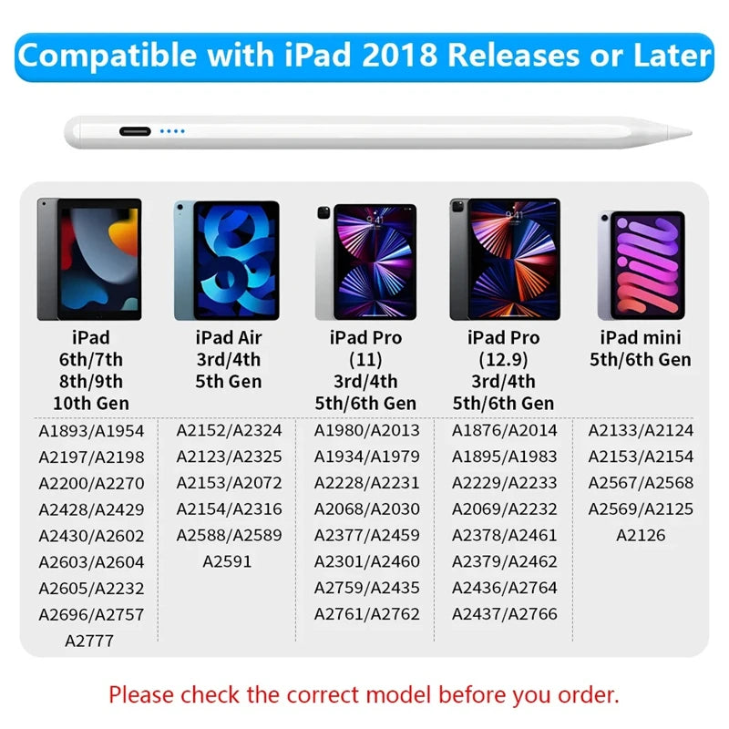قلم Apple Pencil 2، شاشة عرض مع خاصية رفض راحة اليد، ملحقات iPad، iPad 2022، 2021، 2020، 2019، 2018، Pro 11، 12.9، Air Mini، قلم اللمس 
