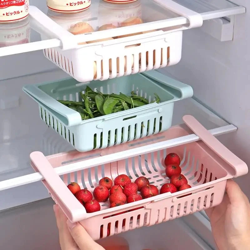 Multi-Functional Retractable Refrigerator Storage Basket – Partition Storage Rack & Kitchen Drain